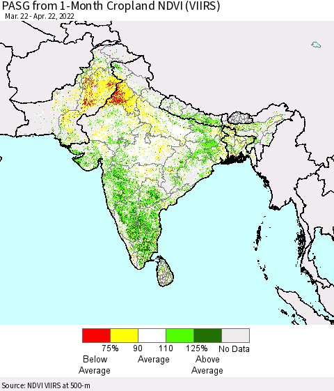 Southern Asia PASG from 1-Month Cropland NDVI (VIIRS) Thematic Map For 4/15/2022 - 4/22/2022
