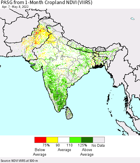 Southern Asia PASG from 1-Month Cropland NDVI (VIIRS) Thematic Map For 5/1/2022 - 5/8/2022