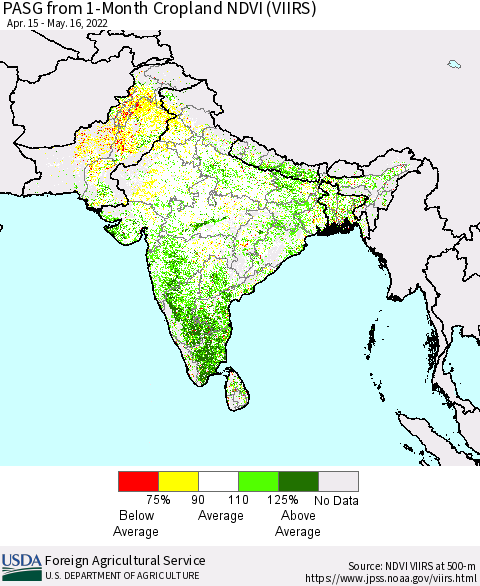 Southern Asia PASG from 1-Month Cropland NDVI (VIIRS) Thematic Map For 5/11/2022 - 5/20/2022