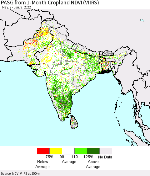 Southern Asia PASG from 1-Month Cropland NDVI (VIIRS) Thematic Map For 6/2/2022 - 6/9/2022