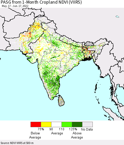 Southern Asia PASG from 1-Month Cropland NDVI (VIIRS) Thematic Map For 6/10/2022 - 6/17/2022