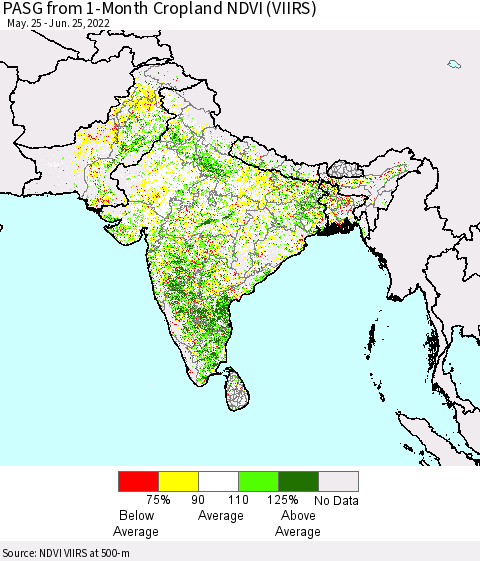 Southern Asia PASG from 1-Month Cropland NDVI (VIIRS) Thematic Map For 6/18/2022 - 6/25/2022