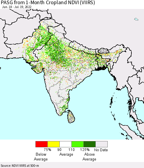 Southern Asia PASG from 1-Month Cropland NDVI (VIIRS) Thematic Map For 7/12/2022 - 7/19/2022