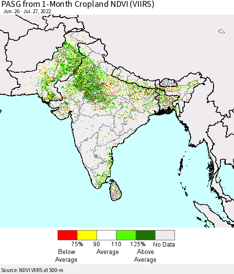 Southern Asia PASG from 1-Month Cropland NDVI (VIIRS) Thematic Map For 7/20/2022 - 7/27/2022
