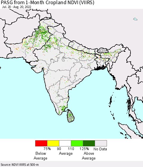 Southern Asia PASG from 1-Month Cropland NDVI (VIIRS) Thematic Map For 8/11/2022 - 8/20/2022