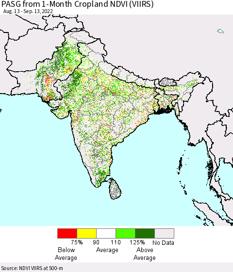 Southern Asia PASG from 1-Month Cropland NDVI (VIIRS) Thematic Map For 9/6/2022 - 9/13/2022