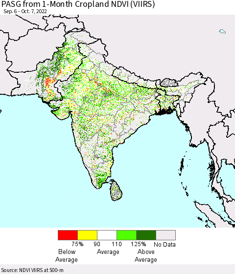 Southern Asia PASG from 1-Month Cropland NDVI (VIIRS) Thematic Map For 9/30/2022 - 10/7/2022