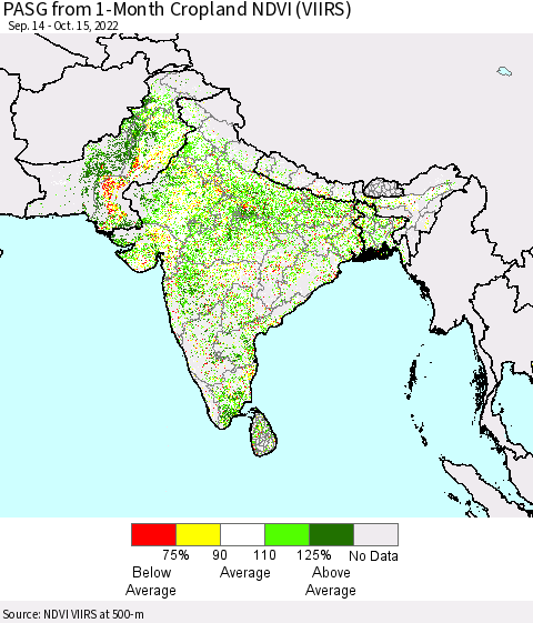 Southern Asia PASG from 1-Month Cropland NDVI (VIIRS) Thematic Map For 10/8/2022 - 10/15/2022