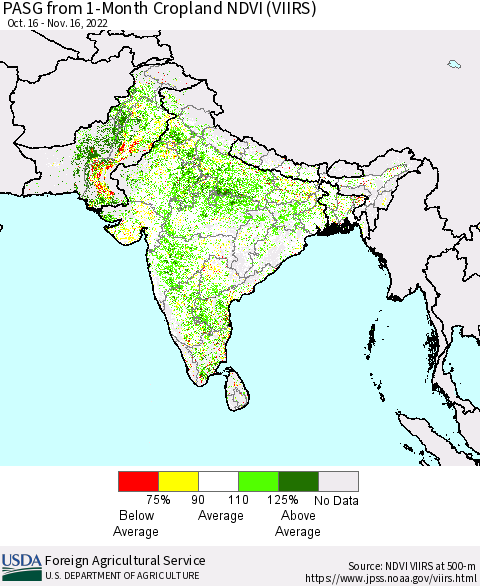 Southern Asia PASG from 1-Month Cropland NDVI (VIIRS) Thematic Map For 11/11/2022 - 11/20/2022