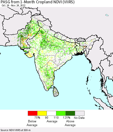 Southern Asia PASG from 1-Month Cropland NDVI (VIIRS) Thematic Map For 11/17/2022 - 11/24/2022