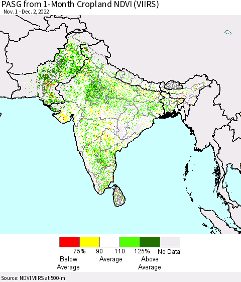 Southern Asia PASG from 1-Month Cropland NDVI (VIIRS) Thematic Map For 11/25/2022 - 12/2/2022
