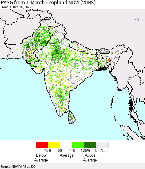 Southern Asia PASG from 1-Month Cropland NDVI (VIIRS) Thematic Map For 12/1/2022 - 12/10/2022