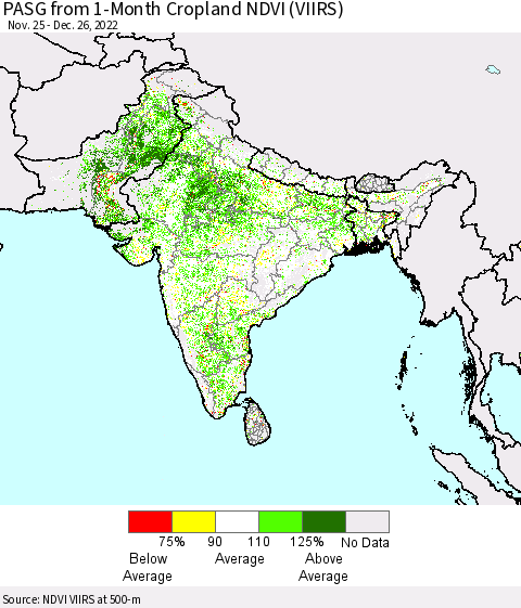 Southern Asia PASG from 1-Month Cropland NDVI (VIIRS) Thematic Map For 12/26/2022 - 1/2/2023
