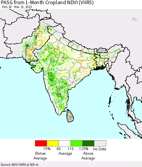 Southern Asia PASG from 1-Month Cropland NDVI (VIIRS) Thematic Map For 3/14/2023 - 3/21/2023