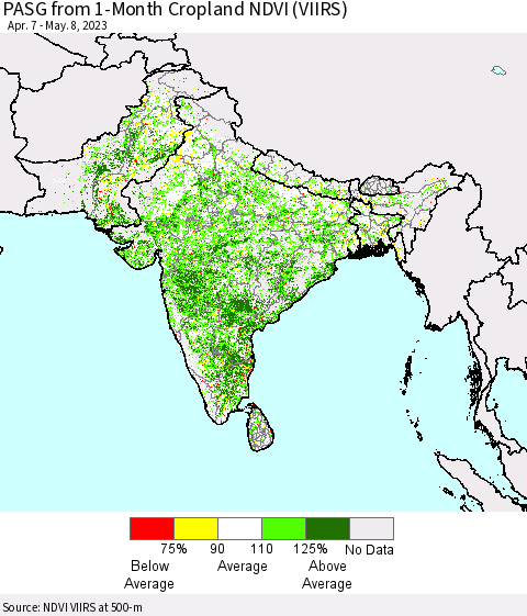 Southern Asia PASG from 1-Month Cropland NDVI (VIIRS) Thematic Map For 5/1/2023 - 5/8/2023