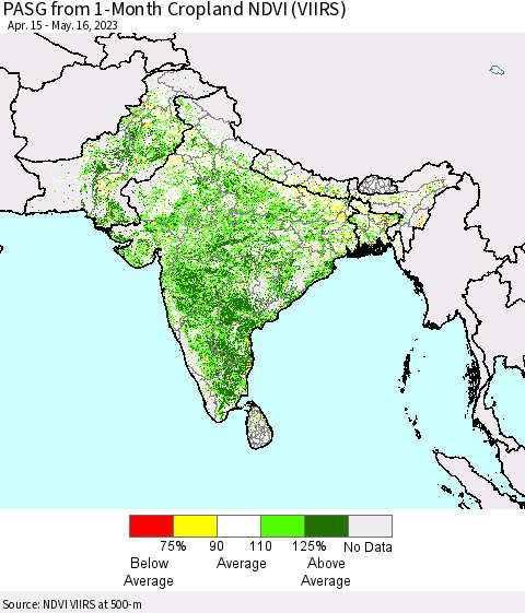 Southern Asia PASG from 1-Month Cropland NDVI (VIIRS) Thematic Map For 5/9/2023 - 5/16/2023