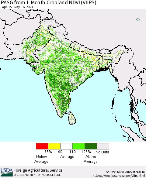 Southern Asia PASG from 1-Month Cropland NDVI (VIIRS) Thematic Map For 5/11/2023 - 5/20/2023