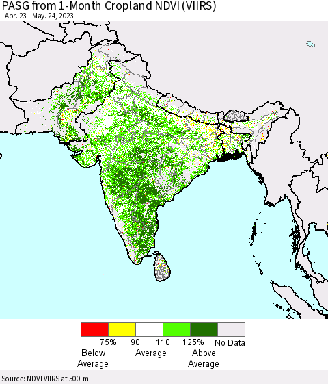 Southern Asia PASG from 1-Month Cropland NDVI (VIIRS) Thematic Map For 5/17/2023 - 5/24/2023