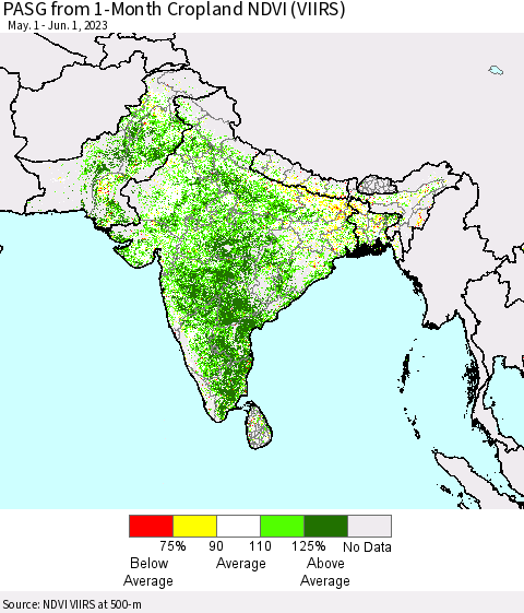 Southern Asia PASG from 1-Month Cropland NDVI (VIIRS) Thematic Map For 5/25/2023 - 6/1/2023