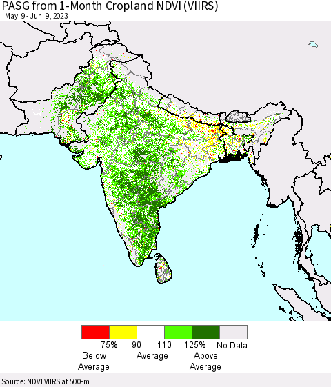 Southern Asia PASG from 1-Month Cropland NDVI (VIIRS) Thematic Map For 6/2/2023 - 6/9/2023