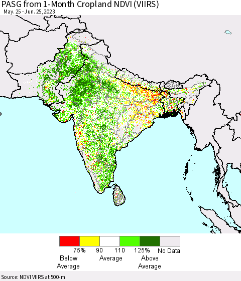 Southern Asia PASG from 1-Month Cropland NDVI (VIIRS) Thematic Map For 6/18/2023 - 6/25/2023