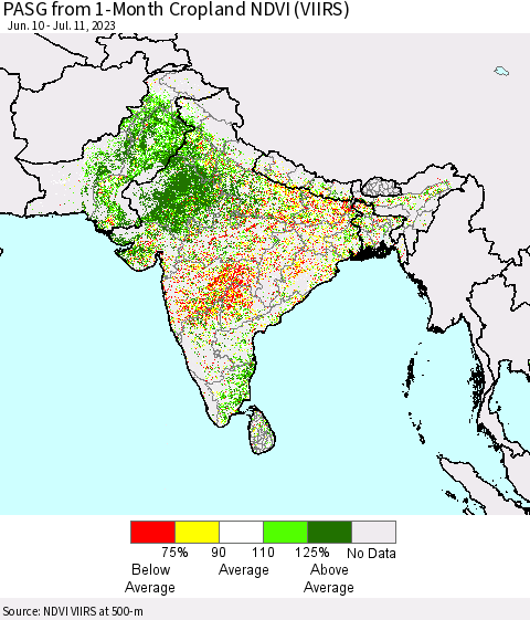 Southern Asia PASG from 1-Month Cropland NDVI (VIIRS) Thematic Map For 7/4/2023 - 7/11/2023