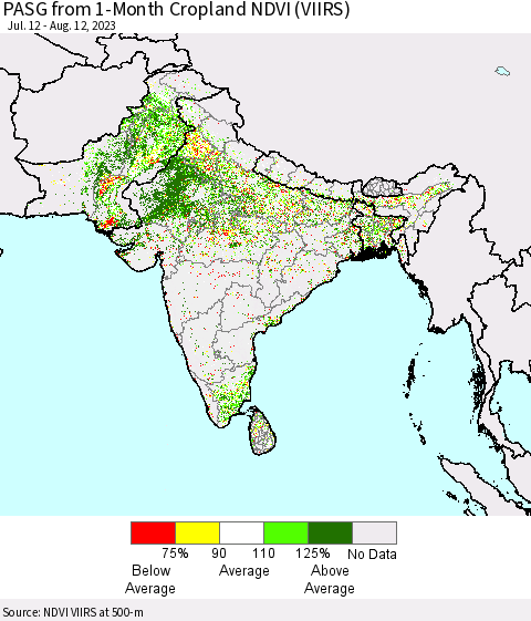 Southern Asia PASG from 1-Month Cropland NDVI (VIIRS) Thematic Map For 8/5/2023 - 8/12/2023