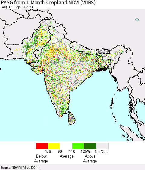 Southern Asia PASG from 1-Month Cropland NDVI (VIIRS) Thematic Map For 9/6/2023 - 9/13/2023