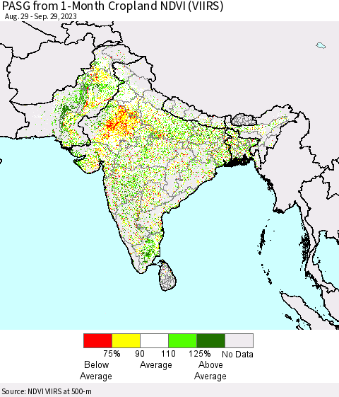 Southern Asia PASG from 1-Month Cropland NDVI (VIIRS) Thematic Map For 9/22/2023 - 9/29/2023