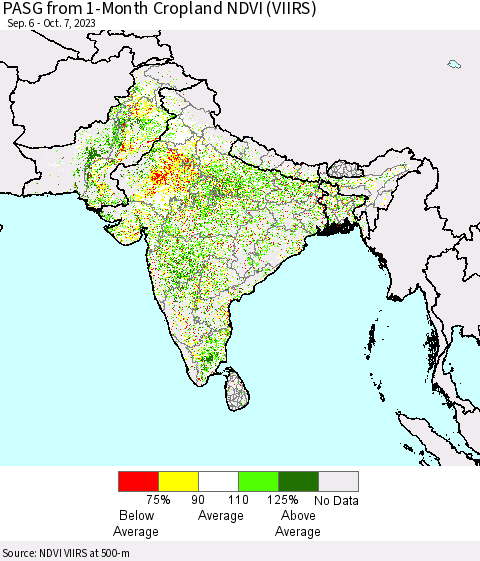 Southern Asia PASG from 1-Month Cropland NDVI (VIIRS) Thematic Map For 9/30/2023 - 10/7/2023