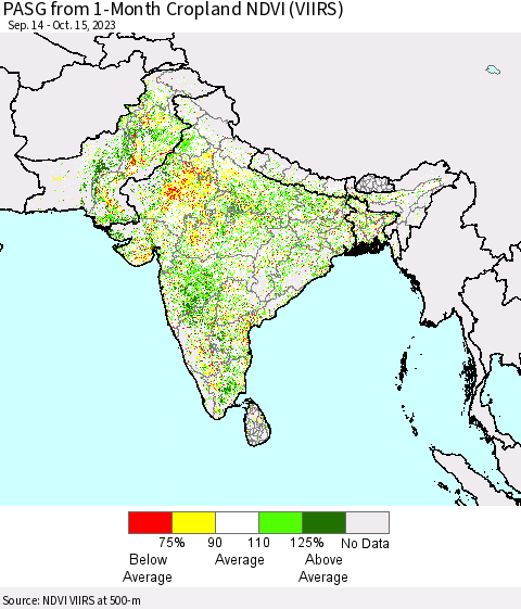 Southern Asia PASG from 1-Month Cropland NDVI (VIIRS) Thematic Map For 10/8/2023 - 10/15/2023