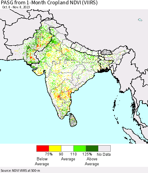 Southern Asia PASG from 1-Month Cropland NDVI (VIIRS) Thematic Map For 11/1/2023 - 11/8/2023