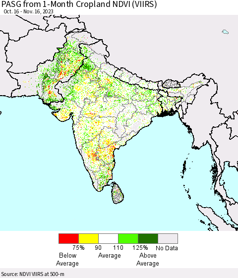 Southern Asia PASG from 1-Month Cropland NDVI (VIIRS) Thematic Map For 11/9/2023 - 11/16/2023