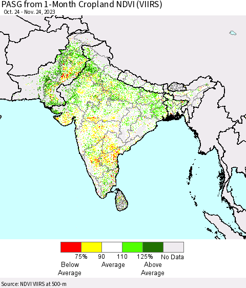 Southern Asia PASG from 1-Month Cropland NDVI (VIIRS) Thematic Map For 11/17/2023 - 11/24/2023