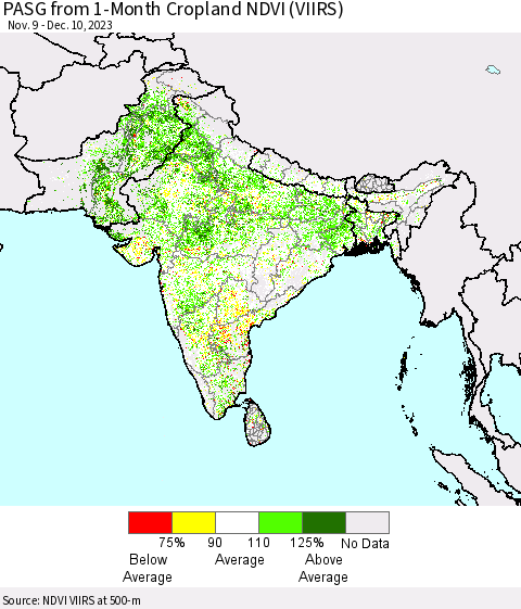 Southern Asia PASG from 1-Month Cropland NDVI (VIIRS) Thematic Map For 12/3/2023 - 12/10/2023