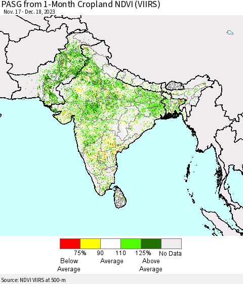 Southern Asia PASG from 1-Month Cropland NDVI (VIIRS) Thematic Map For 12/11/2023 - 12/18/2023