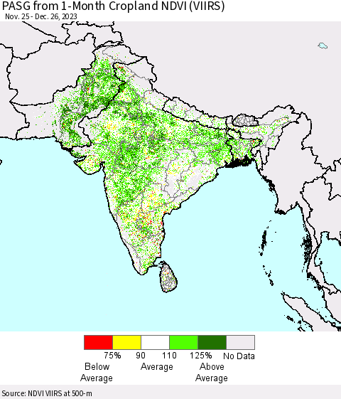Southern Asia PASG from 1-Month Cropland NDVI (VIIRS) Thematic Map For 12/19/2023 - 12/26/2023