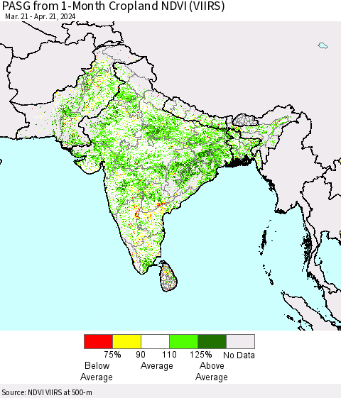 Southern Asia PASG from 1-Month Cropland NDVI (VIIRS) Thematic Map For 4/14/2024 - 4/21/2024