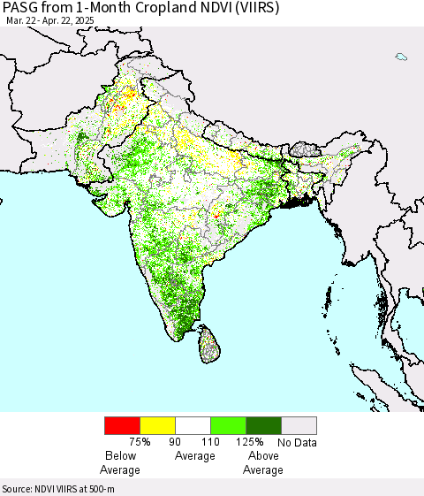 Southern Asia PASG from 1-Month Cropland NDVI (VIIRS) Thematic Map For 4/15/2025 - 4/22/2025