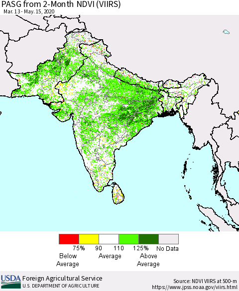 Southern Asia PASG from 2-Month NDVI (VIIRS) Thematic Map For 5/11/2020 - 5/20/2020