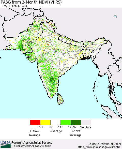 Southern Asia PASG from 2-Month NDVI (VIIRS) Thematic Map For 2/11/2021 - 2/20/2021