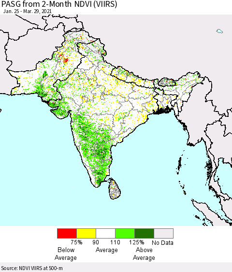 Southern Asia PASG from 2-Month NDVI (VIIRS) Thematic Map For 3/22/2021 - 3/29/2021