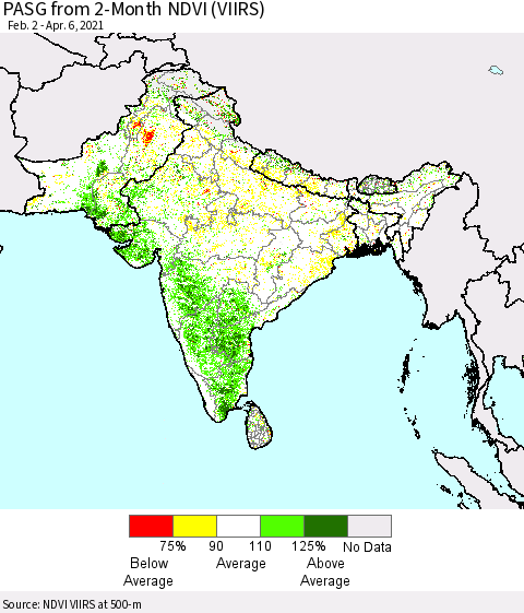 Southern Asia PASG from 2-Month NDVI (VIIRS) Thematic Map For 3/30/2021 - 4/6/2021