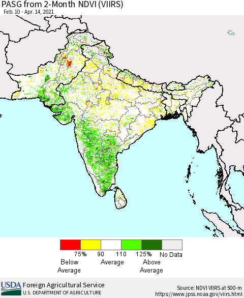 Southern Asia PASG from 2-Month NDVI (VIIRS) Thematic Map For 4/11/2021 - 4/20/2021