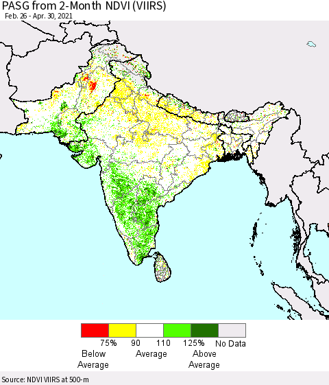 Southern Asia PASG from 2-Month NDVI (VIIRS) Thematic Map For 4/23/2021 - 4/30/2021