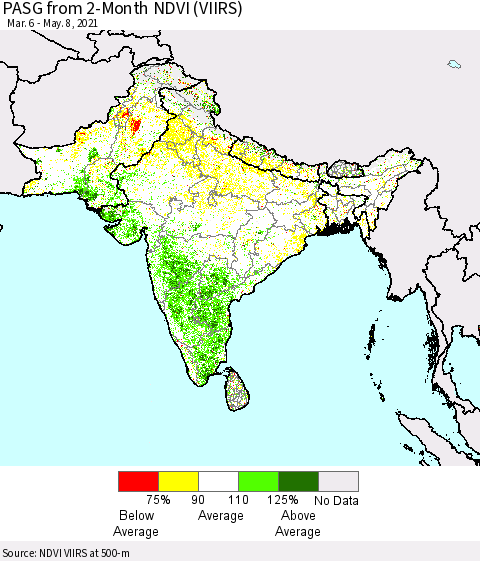 Southern Asia PASG from 2-Month NDVI (VIIRS) Thematic Map For 5/1/2021 - 5/8/2021