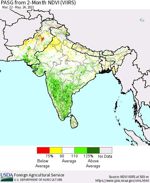 Southern Asia PASG from 2-Month NDVI (VIIRS) Thematic Map For 5/21/2021 - 5/31/2021