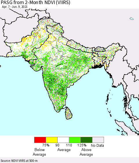 Southern Asia PASG from 2-Month NDVI (VIIRS) Thematic Map For 6/2/2021 - 6/9/2021