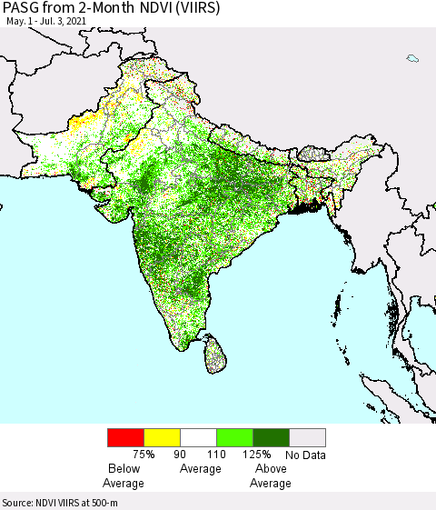 Southern Asia PASG from 2-Month NDVI (VIIRS) Thematic Map For 6/26/2021 - 7/3/2021
