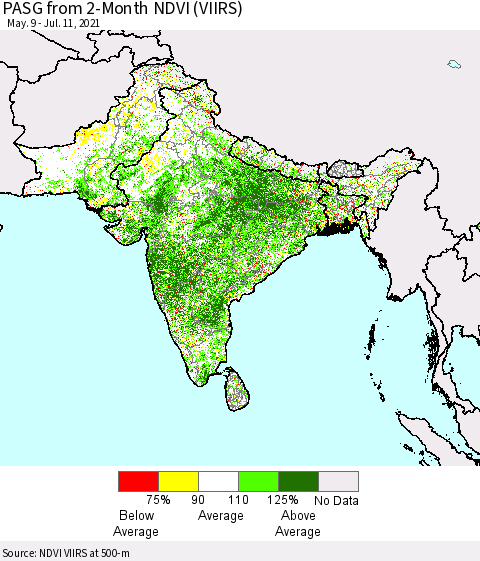 Southern Asia PASG from 2-Month NDVI (VIIRS) Thematic Map For 7/4/2021 - 7/11/2021